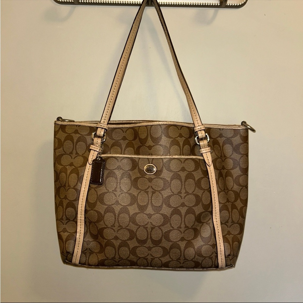 Coach Tan and Cream Signature Tote